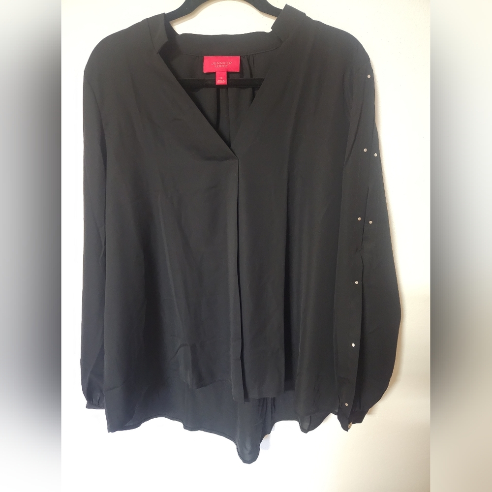 Jennifer Lopez Black Blouse with Studded Sleeves
